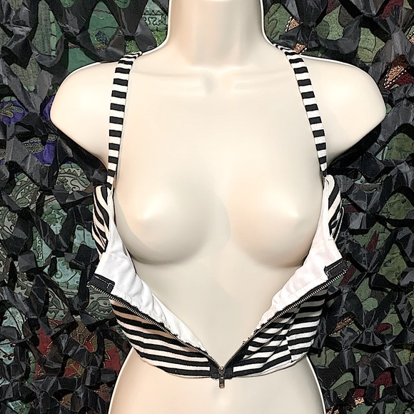 Beetleguese Striped Tim Burtony Zip Up Crop Tank - Picture 3 of 5